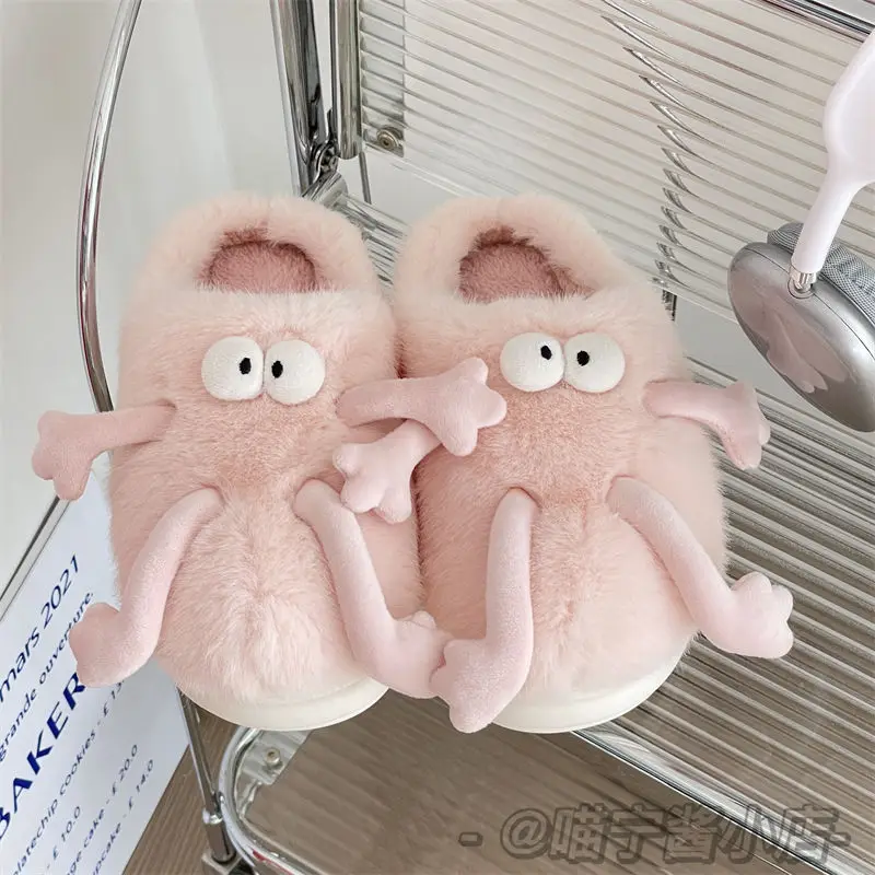 Creatieve En Grappige Cartoon Pluche Katoenen Slippers Voor Dames 2024 Nieuwe Modieuze Home Warmte En Anti Slip Katoenen Slippers