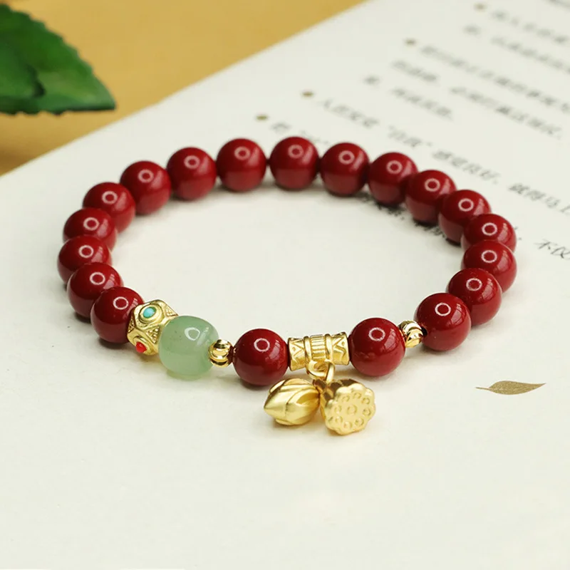 Hetian Jade Cinnabar Bracelet Two Worlds Huan Purple Gold Sand Bracelet