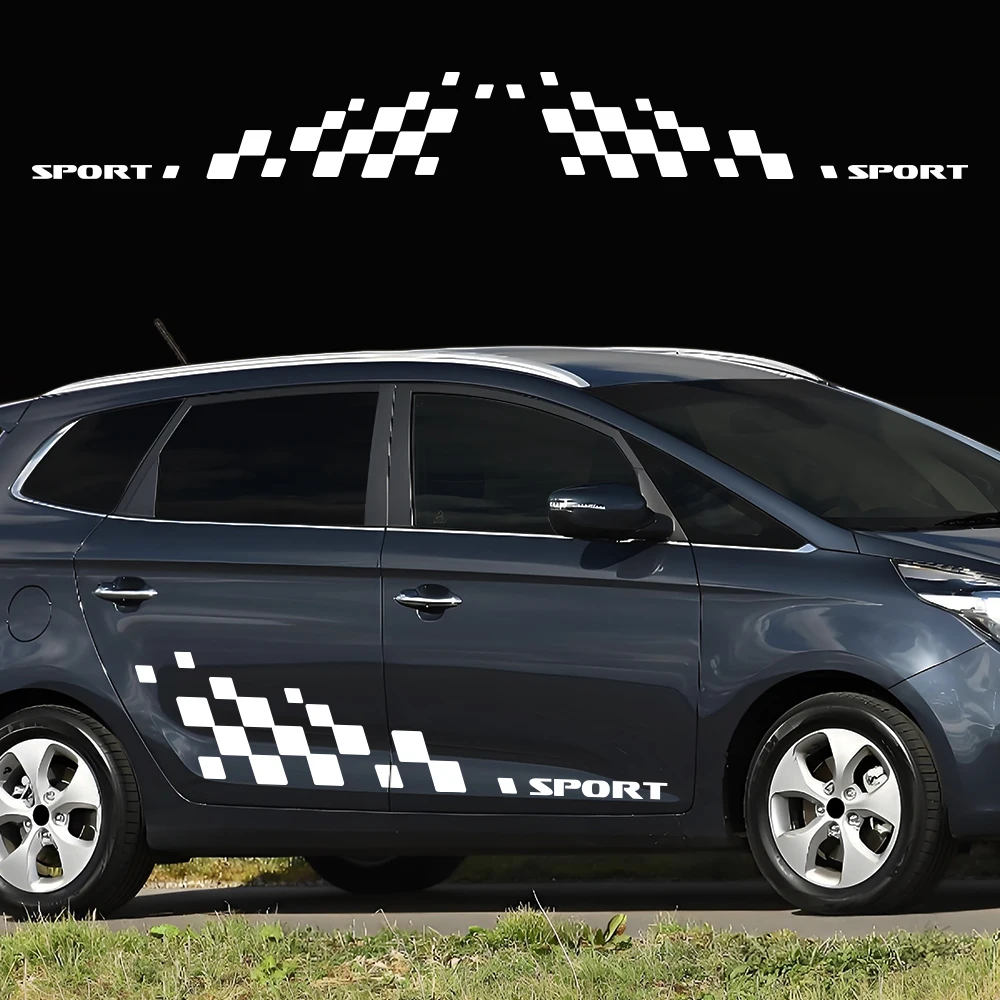 2PCS Car Both Side Door Decor Stickers Film Lattice Sport Styling  Vinyl Decal PVC Auto Body Exterior Accessories For KIA Carens
