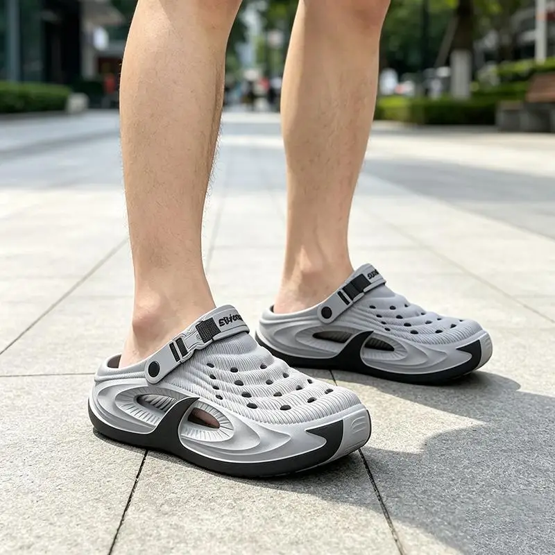 Weiche Wolken-Clogs mit dicker Sohle für Herren – Sommer 2026 – Rutschfeste EVA-Patchwork-Strandslipper, Übergrößen-Fahrschuhe und Sandalen für Herren – Detail 3