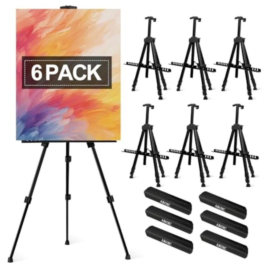 

6 Pack Painting Display Easel Stand Portable Adjustable Metal Tripod Artist Canvases Hght from20to66Inch Extra Sturdy forTable-