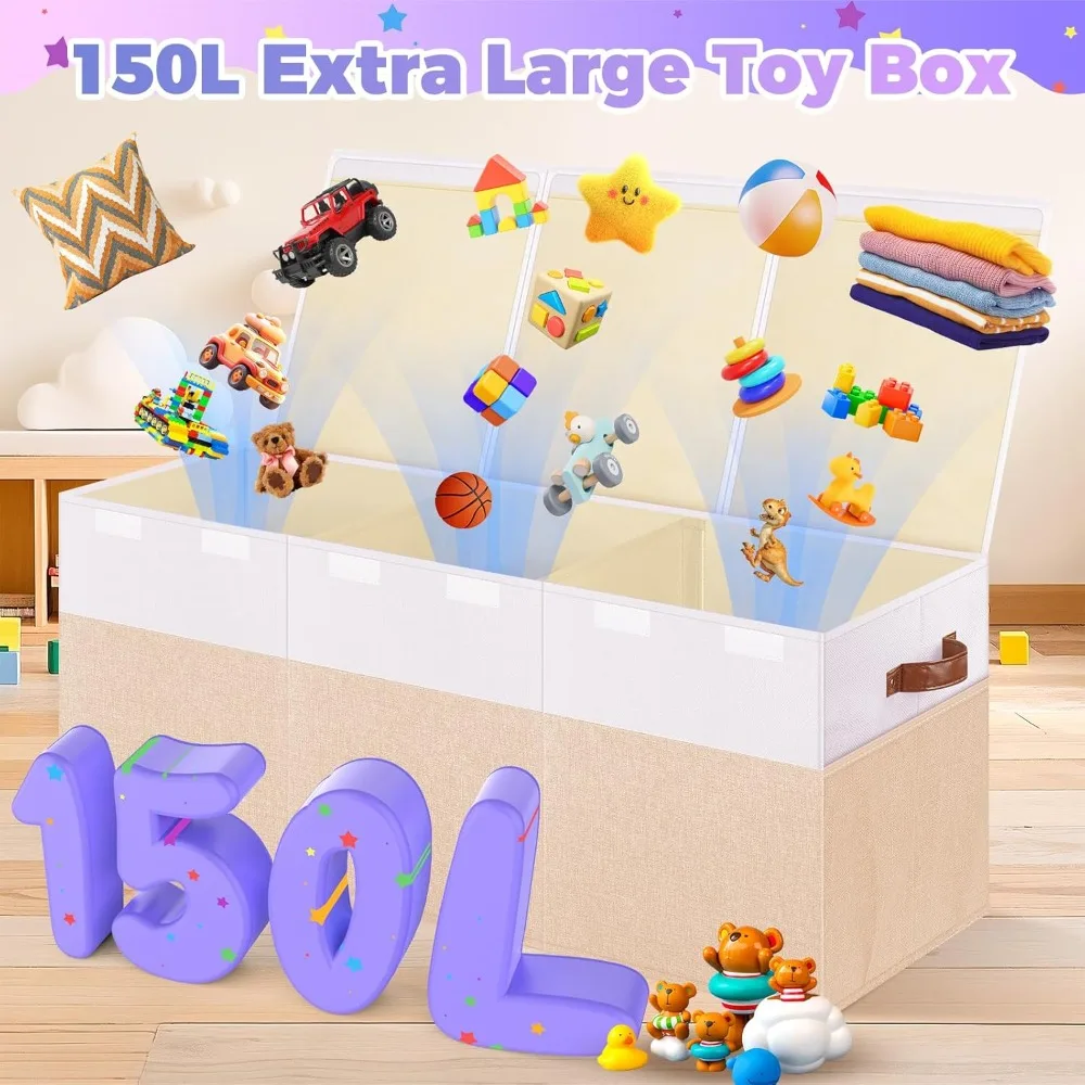 صندوق تخزين ألعاب كبير ومتين مع غطاء، صندوق منظم قابل للطي لألعاب الأطفال والألعاب #2