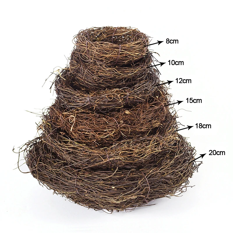 8-20cm DIY Craft Nature Rattan Bird Nest Easter Egg Decoration Prop Artificial Nest for Easter Party Home Garden Decoration N