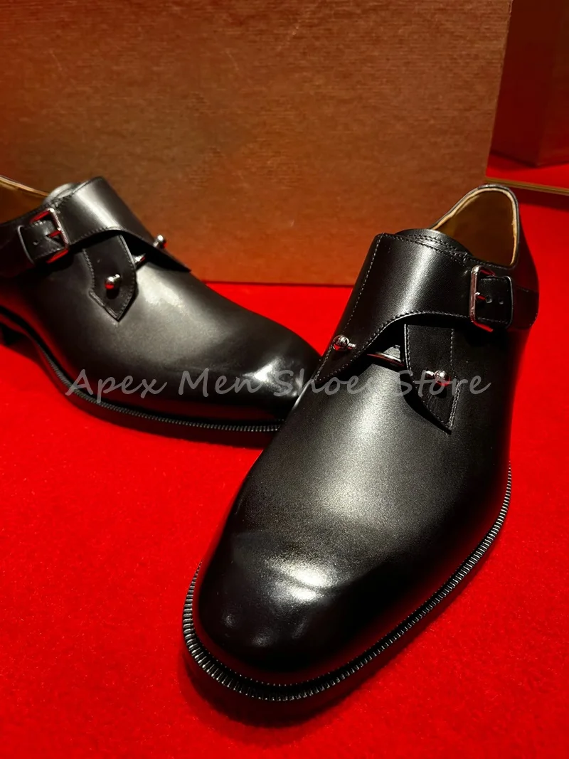 

Cow Leather Monk Strap Formal Shoes Black Business Single Monk Buckle Oxford Shoes Comfortable Rubber Sole Men's Wedding Shoes