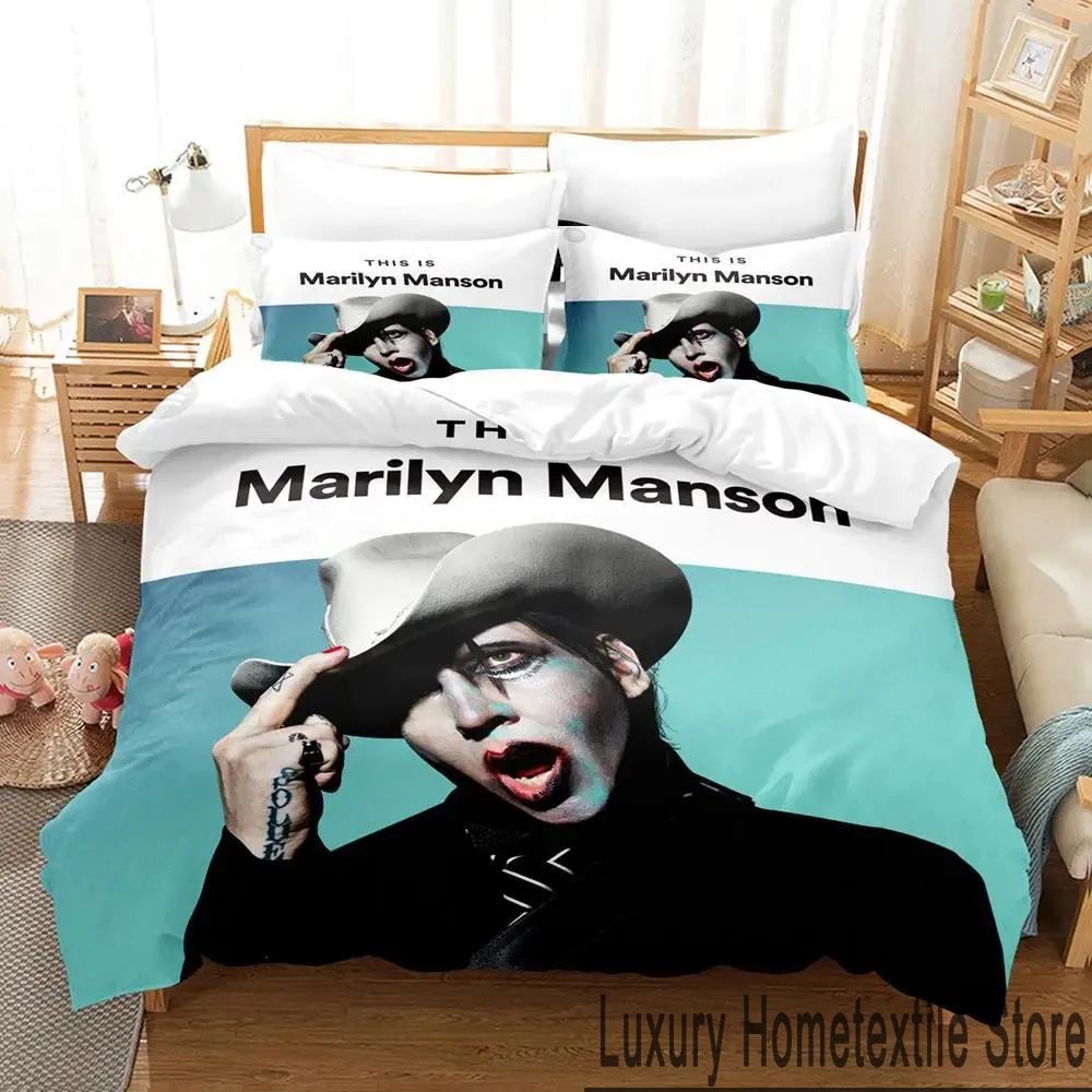 3D Print Marilyn Manson Bedding Set Boys Girls Twin Queen King Size Duvet Cover Pillowcase Bed boys Adult Home Textileextile