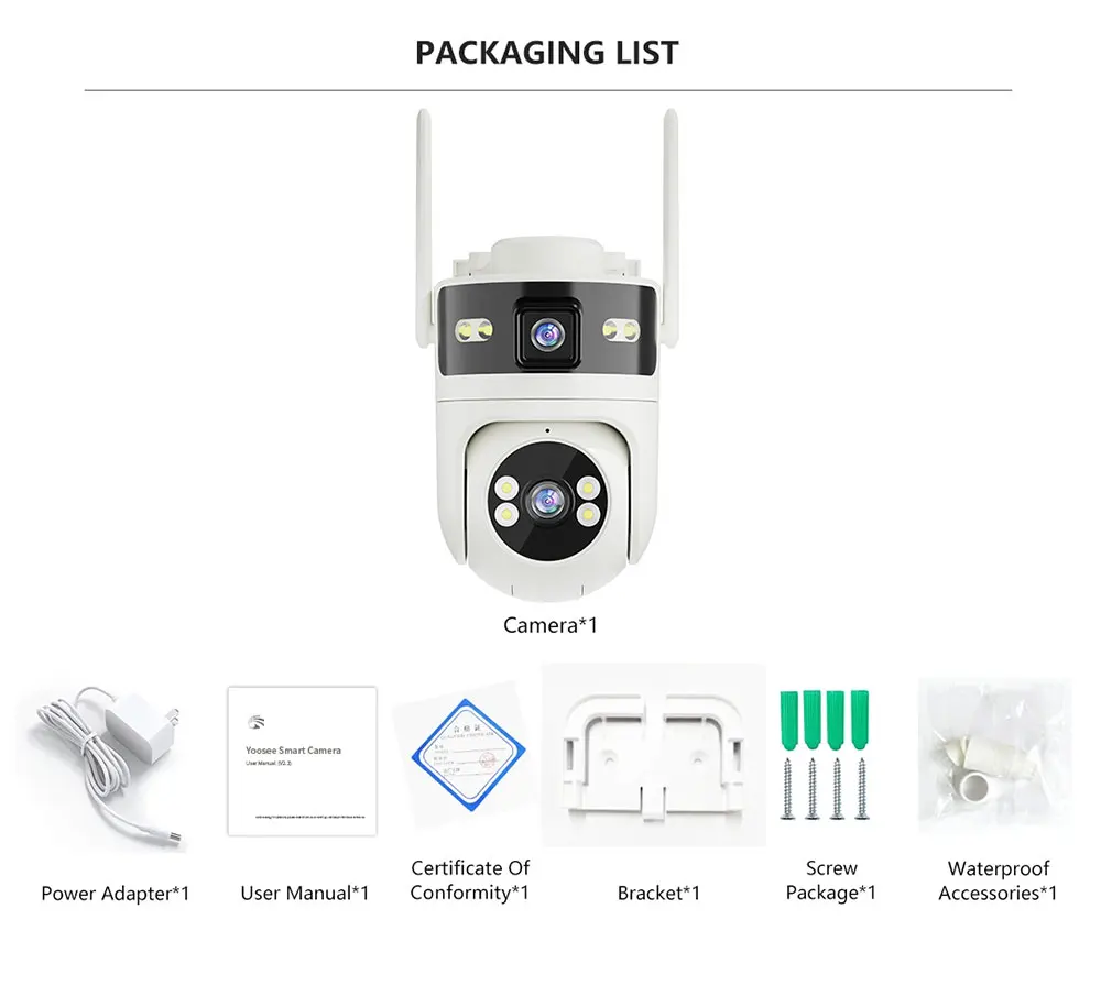 4MP Yoosee APP Dual Lens Video Linkage Full Color IP Camera AI Humanoid Detection Home Security Alarm CCTV Baby Monitor