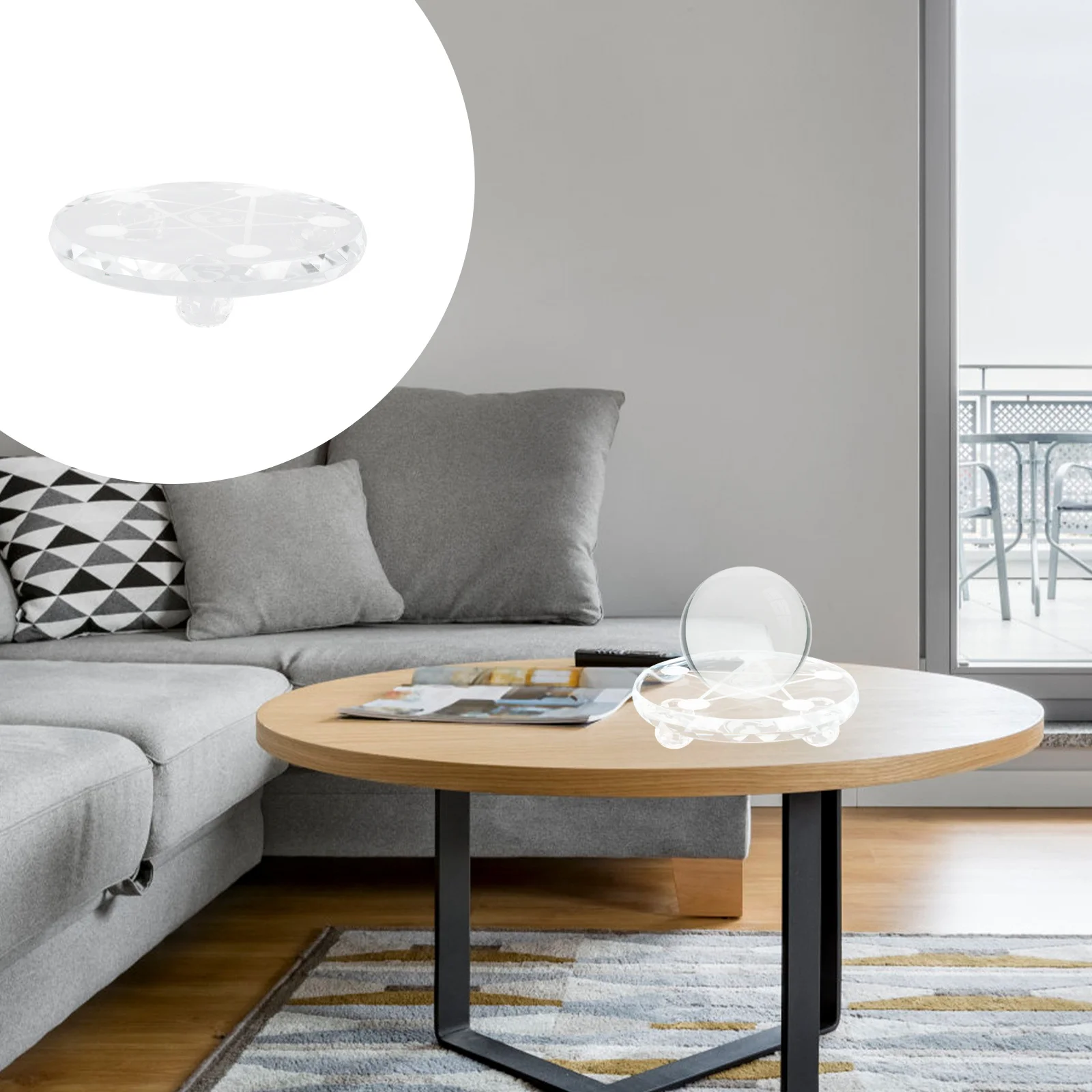 

Transparent Jade Pedestal Glass Agate Round Base Crystal Balls Holder Decorative Stone Display Stand for Desktop Feng Shui