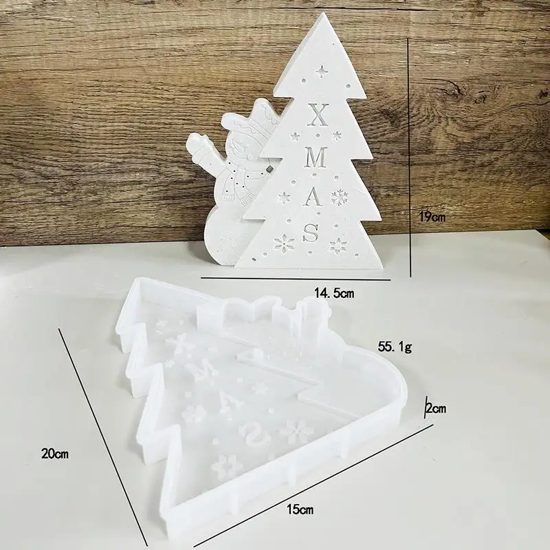 Stampo in silicone per albero di Natale Stampo in gesso Fai da te Pupazzo di neve di Natale Babbo Natale Candela Ornamento per la casa Artigianato Stampi in resina di gesso di cemento