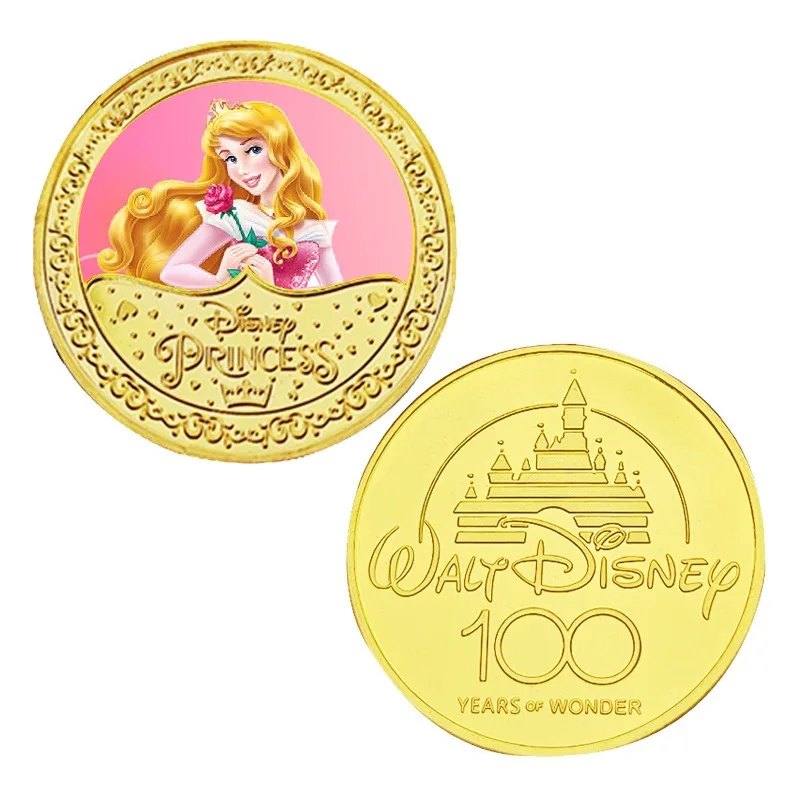 Moneda conmemorativa de la Bella Durmiente de Disney, moneda de Metal, personaje de película de dibujos animados, moneda de la suerte, regalo para niños