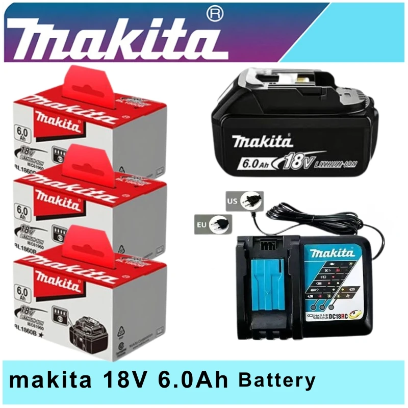 Original Makita18V 6.0Ah BL1860B Li-ion Battery, Multi-protection Lithium Battery for Makita 18V LXT Cordless Drill Power Tools