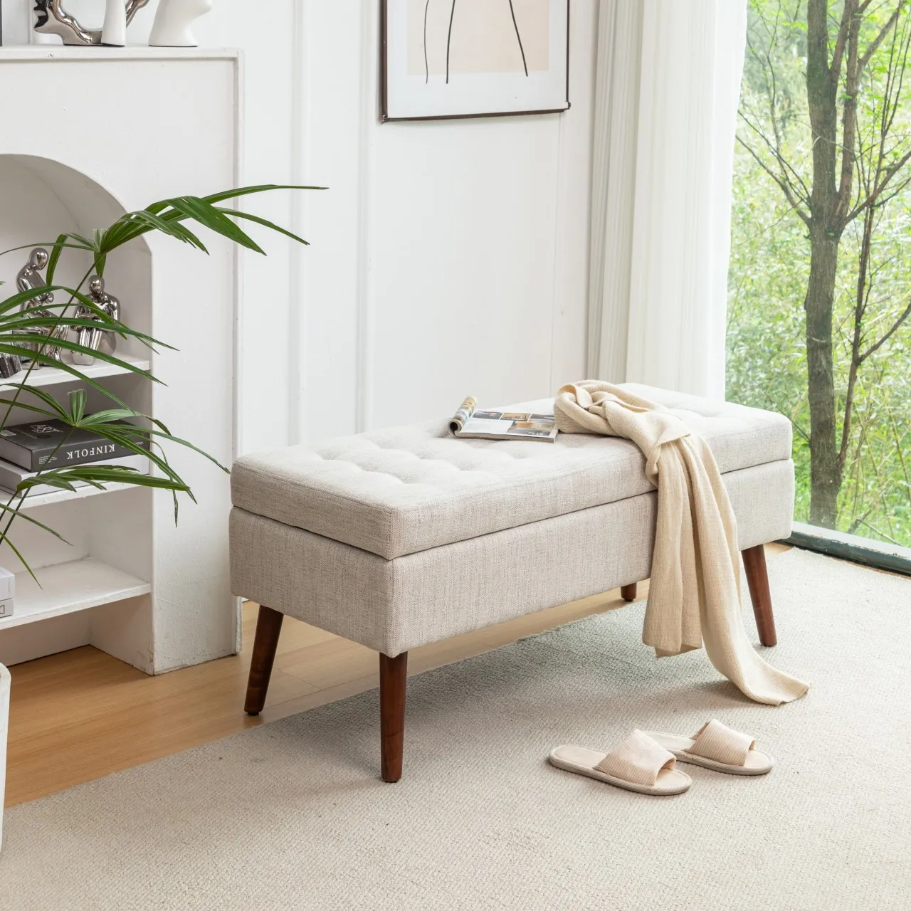 Modern Wood Storage Bench For Bedroom And Entryway Durable Eco-Friendly Ottoman Bench Seat Furniture For Home Or Hotel Room