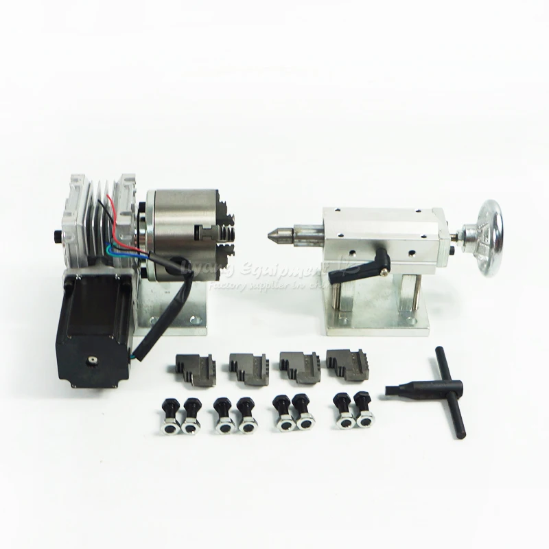 CNC Router Rotary Axis A axis 4th 86 Stepper Motor 130mm Chuck Dividing Head Tailstock for 3040 6040 6090