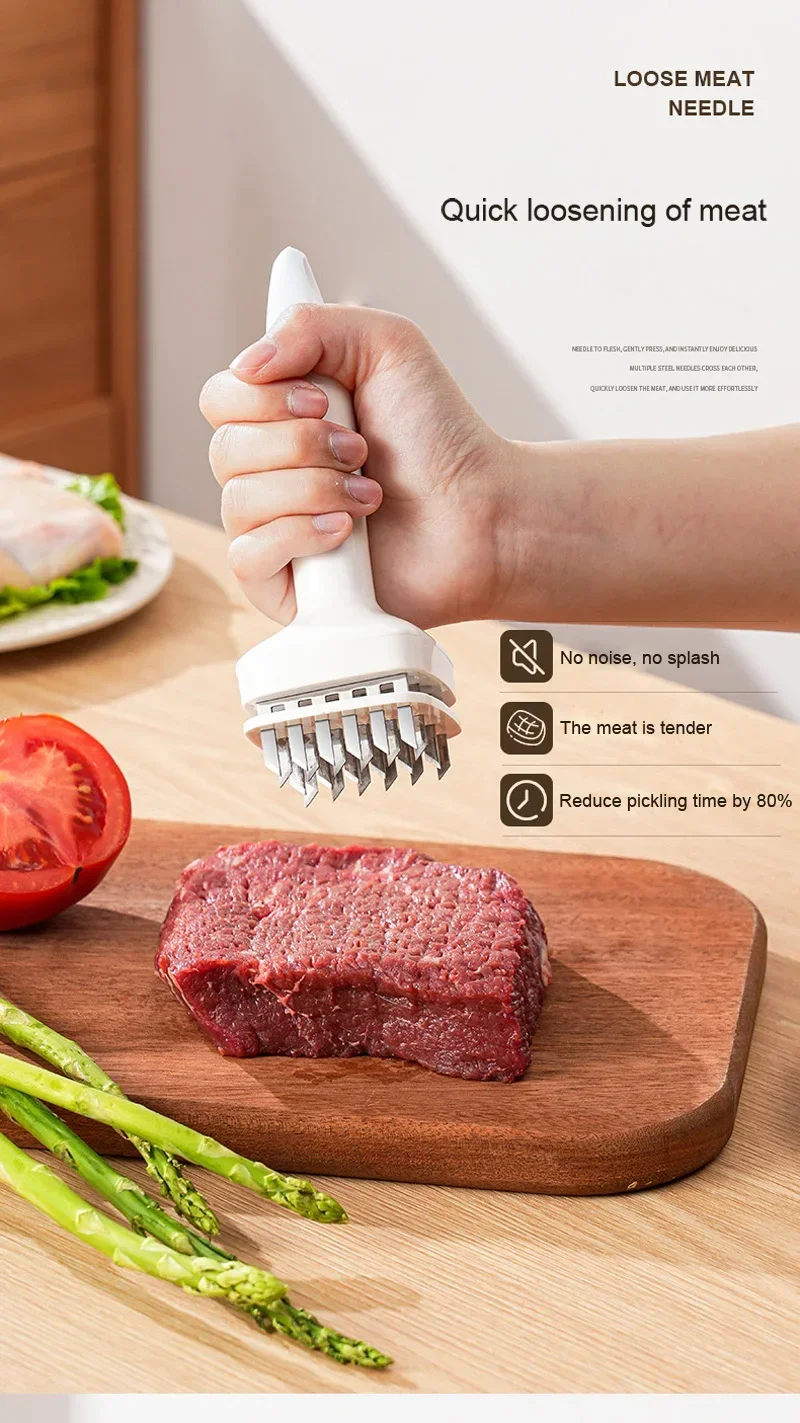 

Stainless Steel Meat Tenderizer Tool -Heavy Duty Tendon Cutter & Needle Puncher for Pork/Chicken, Dishwasher Safe Kitchen Hammer