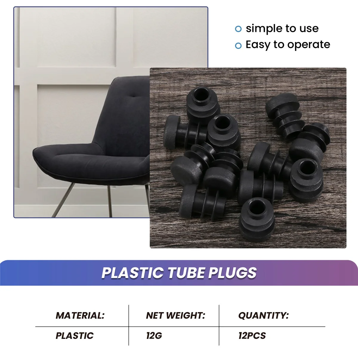 B60A12 Pcs Plastic 12mm Pipe End Blanking Caps Bung Tube Insert Plug Round Black