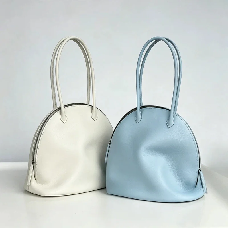 Fashion Luxury Seashell Shoulder Bag Korean Style Solid Color Minimalist Handbag Zippered Large Capacity Soft Leather Tote Bag
