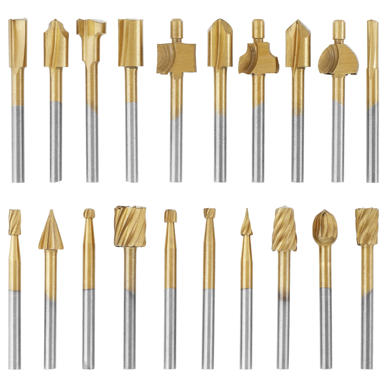 

20Pcs Wood Carving Bits for Rotary Tools High Speed Steel Engraving Router Bit Set with 1/8 inch Shank Rotary Burr Set