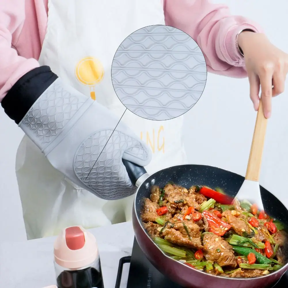 

1 пара практичных силиконовых перчаток для духовки, противоожоговые термостойкие перчатки для выпечки, толстые изолированные перчатки для микроволновой печи