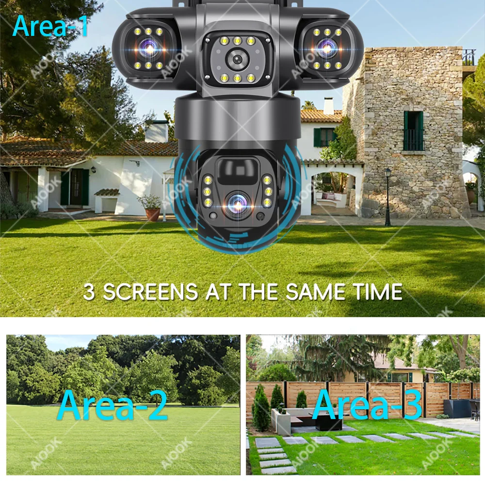 V380 PRO 4G Solar Camera HD 15MP Three Lens PTZ Camera Outdoor Camera Waterproof IP CCTV Two-Way Intercom Night Camera
