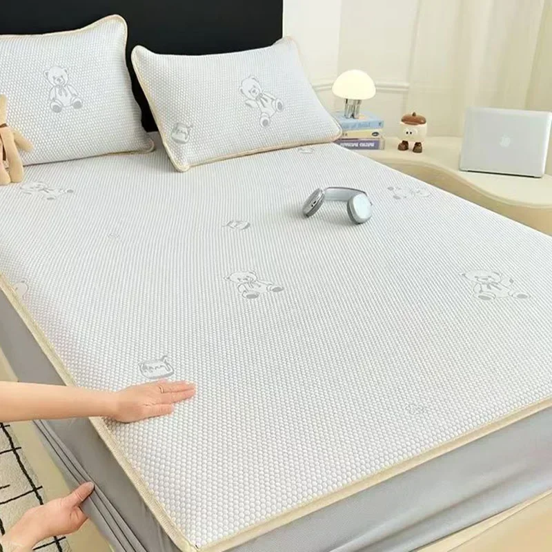 

Summer Ice Bean Cooling Mat Fitted Sheet Little Bear Jacquard Breathable Bed Cover Wear-Resistant Air Conditioning Soft Pad