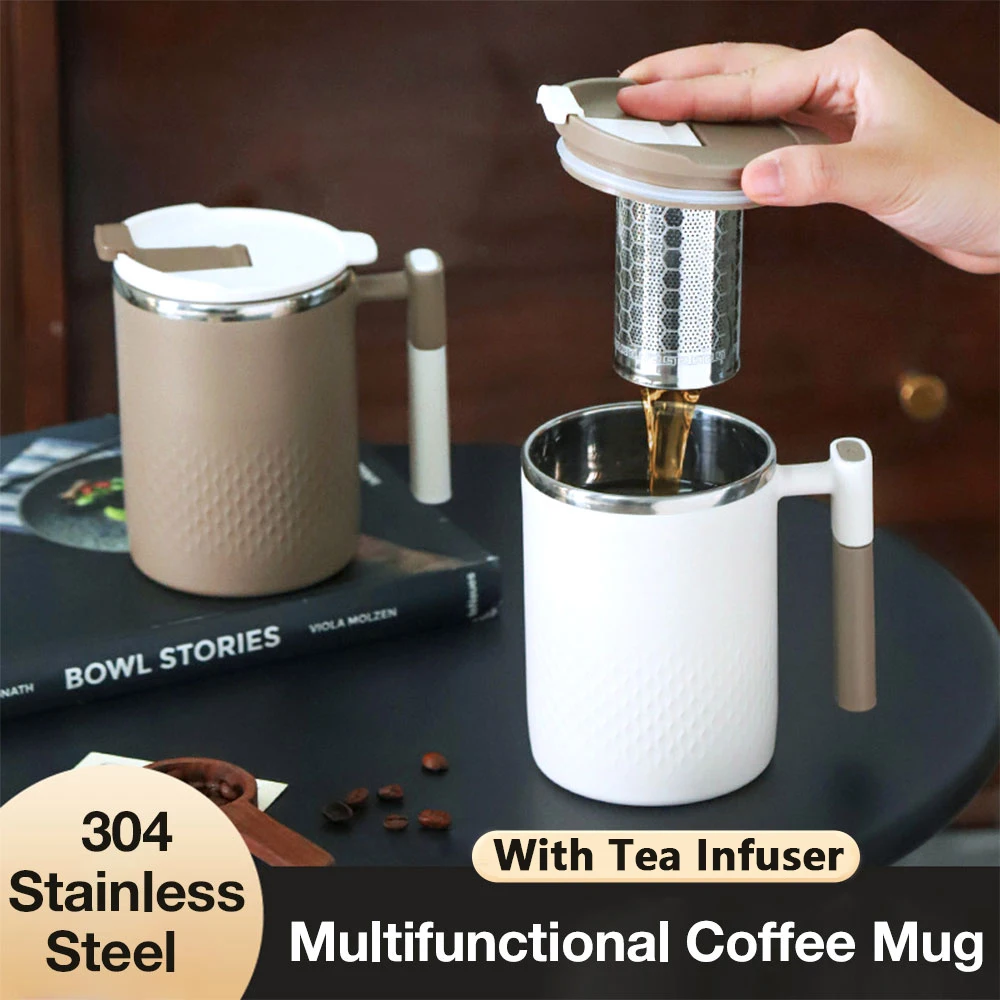 450ML Tea Cup with Infuser Coffee thermo Mug For Office Leakproof Tea Milk Cup Stainless Steel Liner Drinking Cup Drinkware