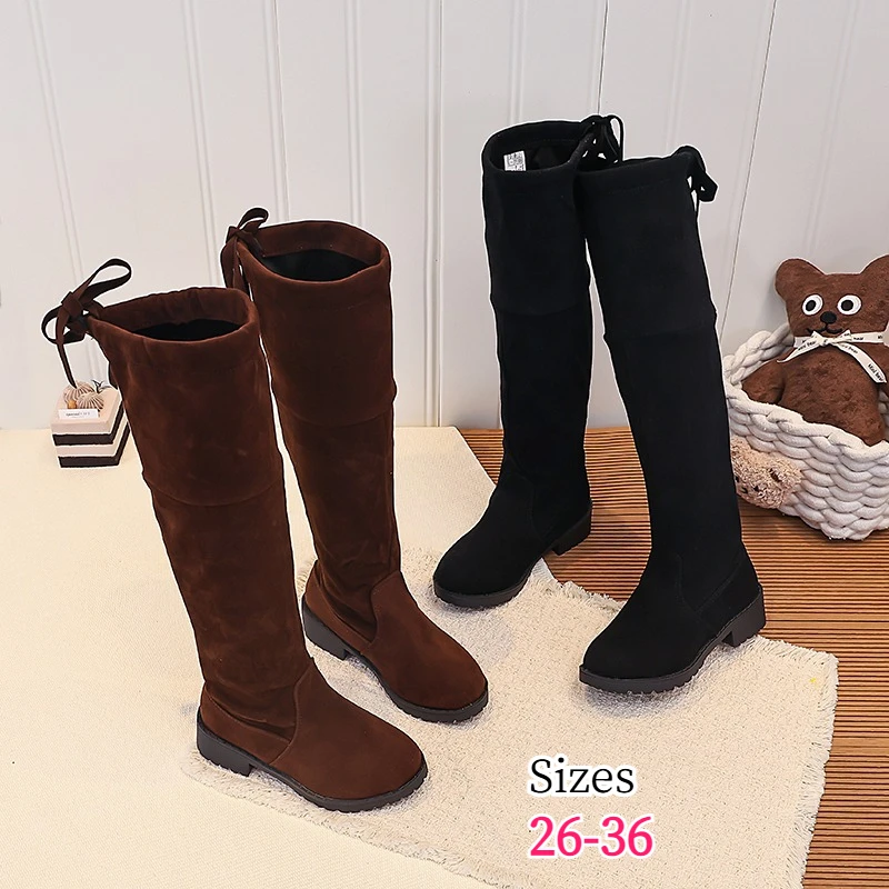 Children's Over The Knee Boots Ages 3–18 All Season Faux Suede Elastic Stretch Slimming Thigh Girls High Boots Black Kids Shoes