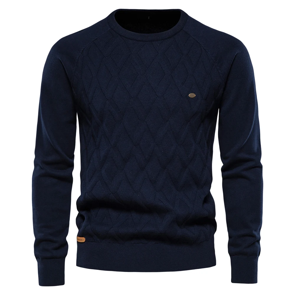 BabYoung-suéter de punto de manga larga para hombre, jersey básico de Argyle, Color sólido, cuello redondo, cálido, moda de invierno, nuevo