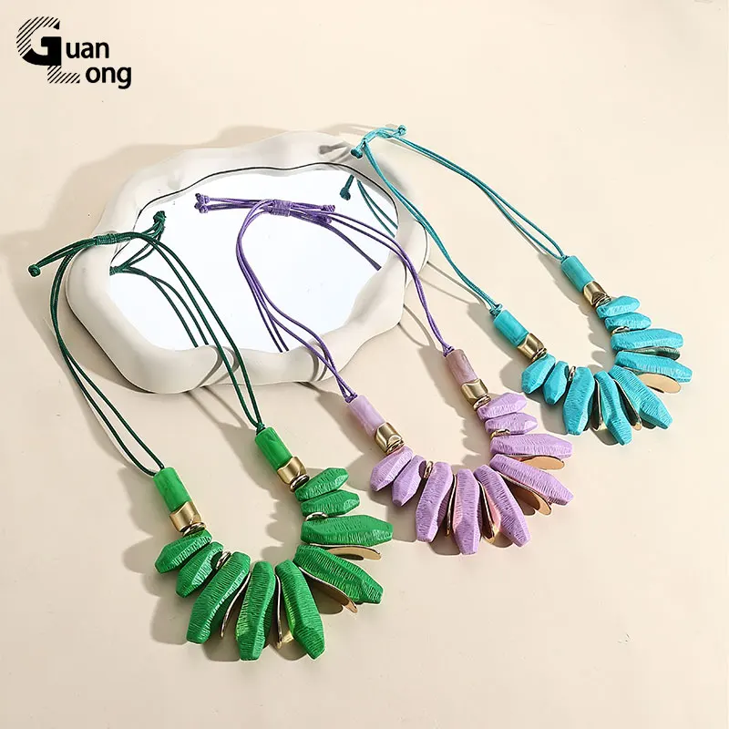 GuanLong Trendy Vintage Rope Chain Bohemian Necklaces for Women Big Beads Pendant Necklace Colorful Design Bib Jewelry Boho Gift