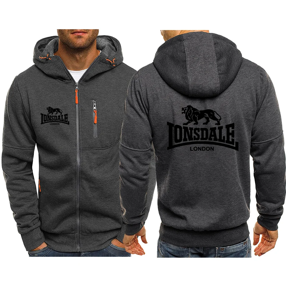 LONSDALE Spring 2024 Men\'s Printed Hooded Fashion Clothing Pullover Loose Sweater Harajuku Casual Sweatshirt Street Long Sleeves