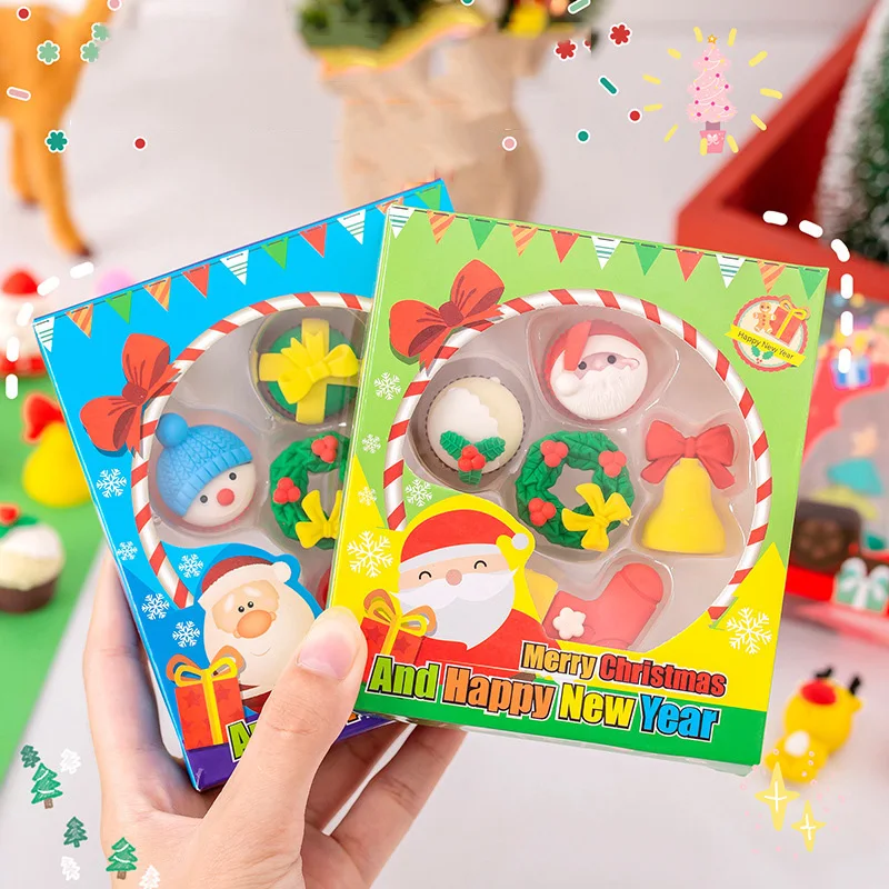 

Christmas Eraser Set Cartoon Santa Claus Funny Erasers Kawaii Korean Stationery Cute rubber Desk Accessories Korean