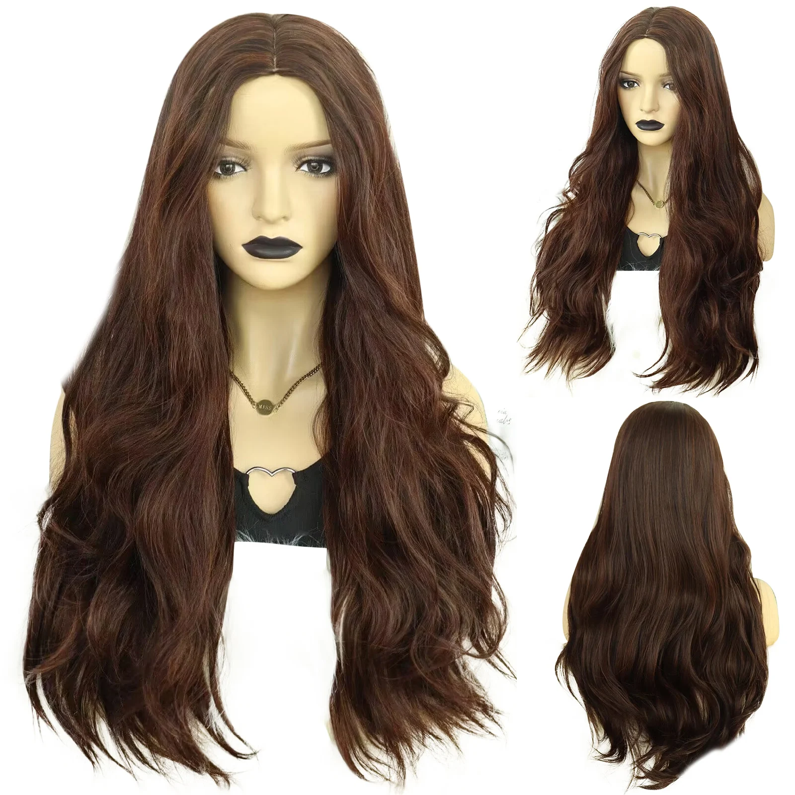 Anogol Synthetic Hair Brown champagne Water Wave Soft Fiber Regular Daily Wig and a Wig Cap for Christmas Halloween School