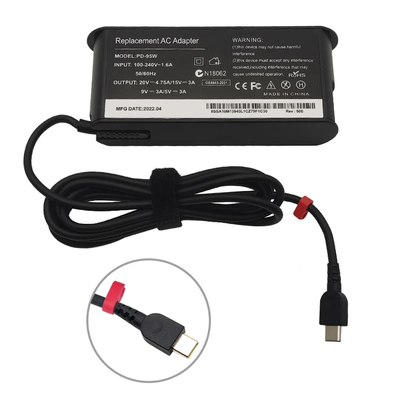 

95W 20V 4.75A Type C Laptop Power Supply AC Adapter for Lenovo ADLX95YCC3 YOGA 14S for THINKPAD X1 T470ST Y740S ADLX95YLC3A