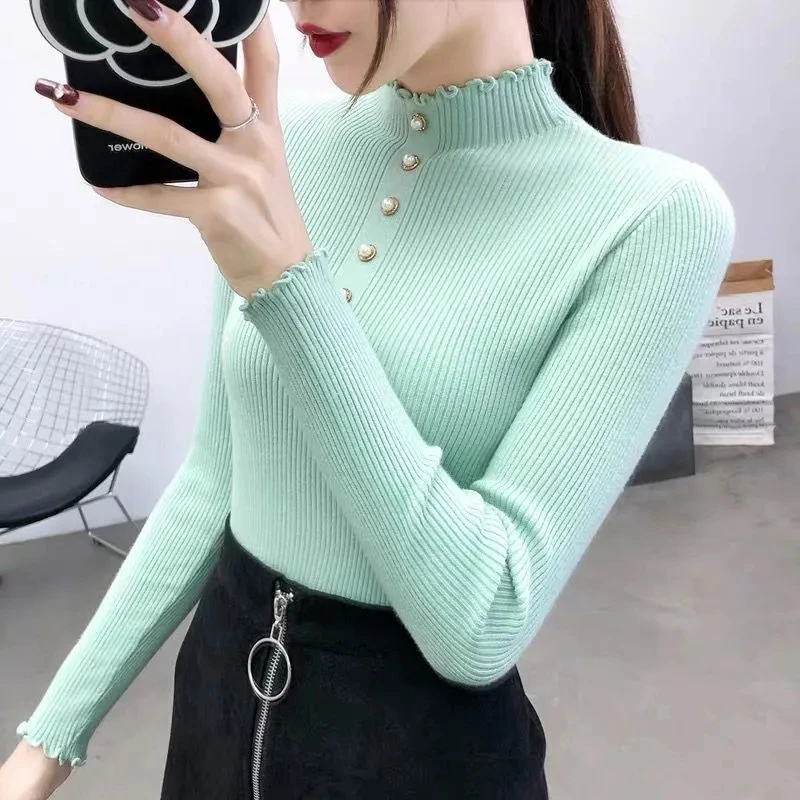 

2023 New Fashion Half Turtleneck Sweater Autumn Winter Women's Long-sleeved Knitwear Pullover Top Trending Sweater Femme Pull