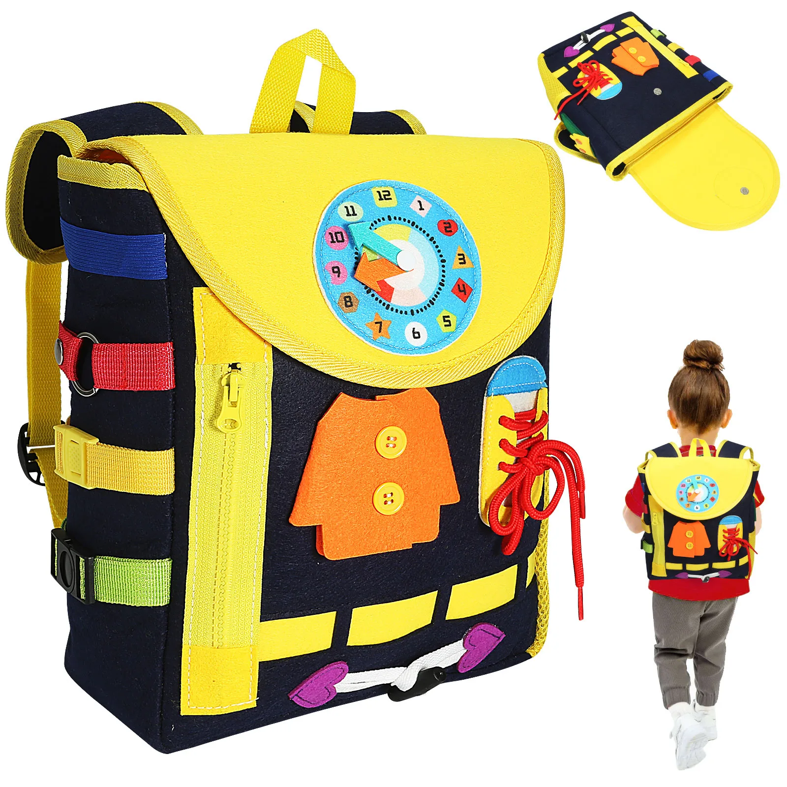 Develop Fine Motor Skills & Basic Life Skills with Busy Board Toddler Backpack - Learn To Tie Shoes  Kids Toy for Girls Boys