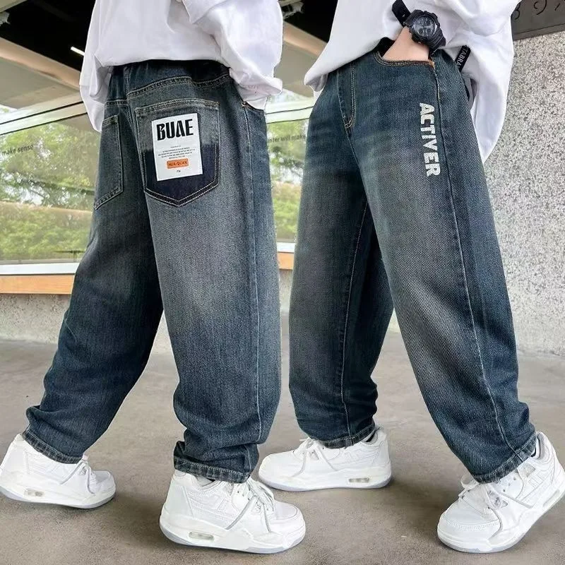 2025 Korean Fashion Winter Boys Jeans Adding Velvet And Thickening Wide Leg pants Boys Jeans Children\'s Pants Kid Jeans