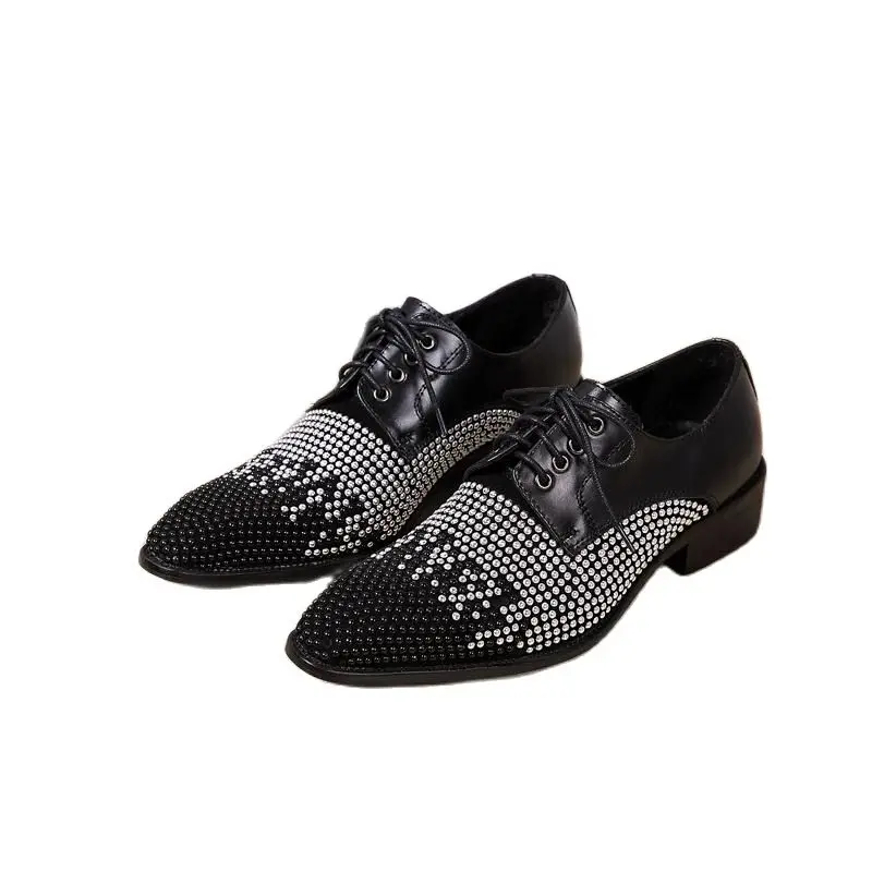 

Spring Summer Fashion Rhinestones Genuine Leather Casual Shoes Men Nightclub Bar Evening Party Dress Shoes Mens Career Work Shoe
