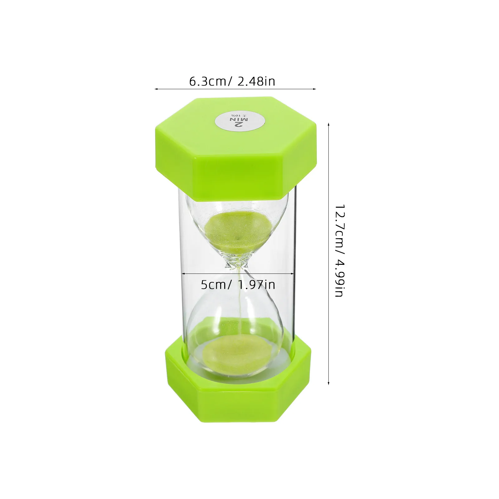 2 Minute Sand Timer Hexagon Light Green Visual Timer for Study Classroom Kitchen Meeting Office Silent Hourglass Clock