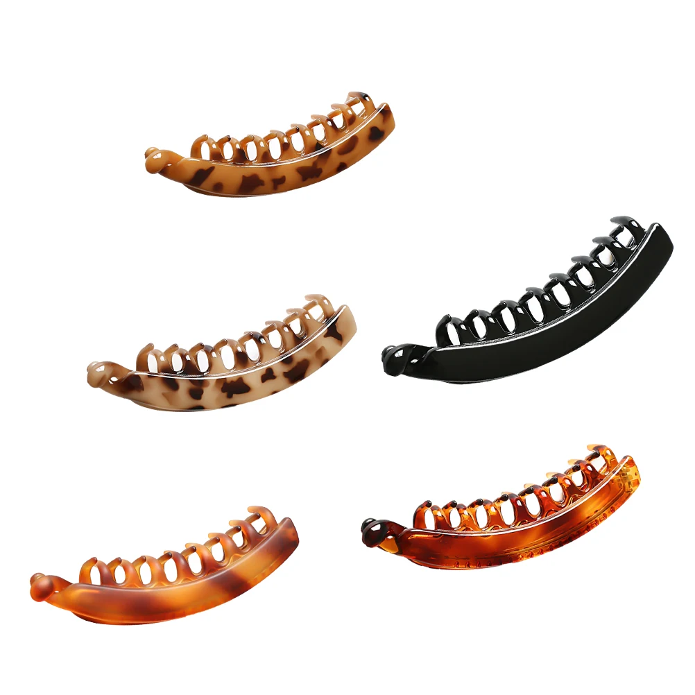 

5pcs Ponytail Hair Clips Banana Shaped Non Slip for Thick Hair Girls Women Accessories Black Tortoiseshell Amber