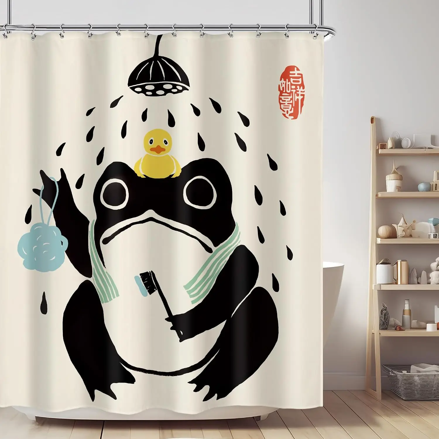 Fun Novelty Frog and Chick Cartoon Shower Curtain Polyester Waterproof Bathroom Liner Kids Decor Pool Shower Curtain Accessories