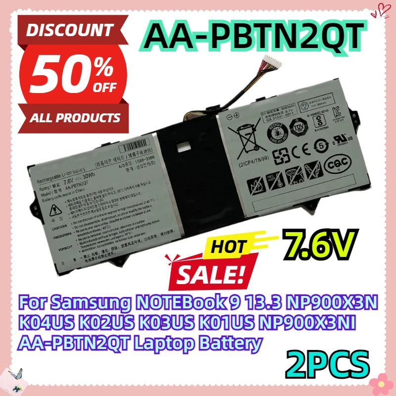 For Samsung NOTEBook 9 13.3 NP900X3N K04US K02US K03US K01US NP900X3NI AA-PBTN2QT Laptop Battery 2PCS