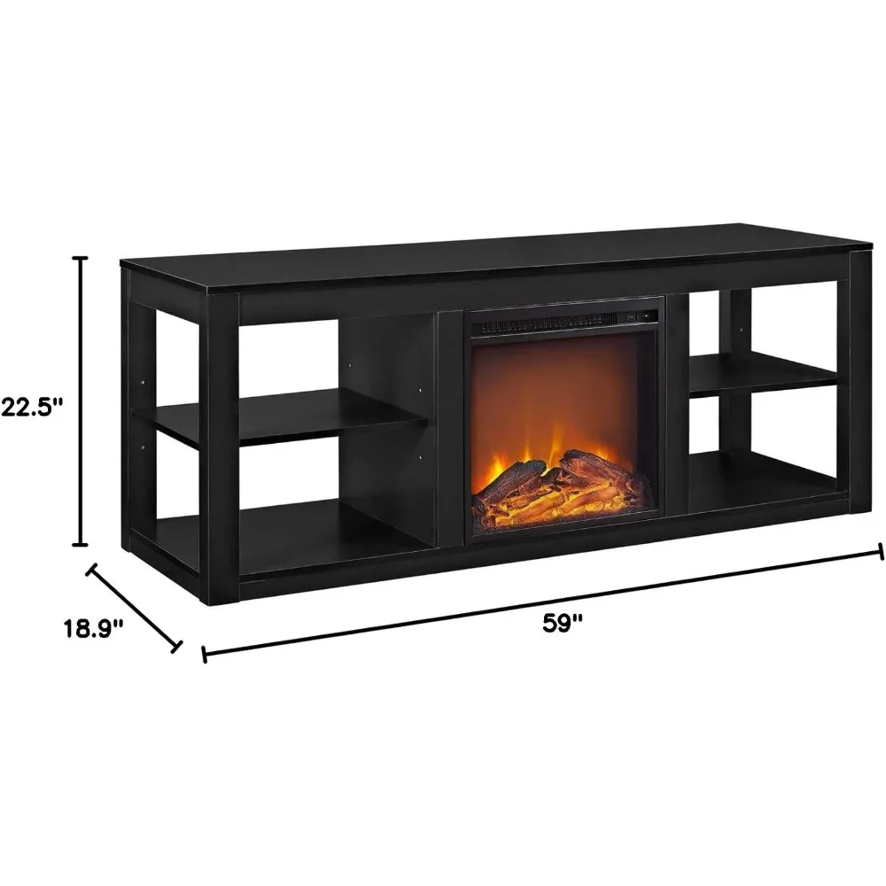 Soporte de TV con chimenea, 65 ", negro, decoración de chimenea, chimenea eléctrica para el hogar