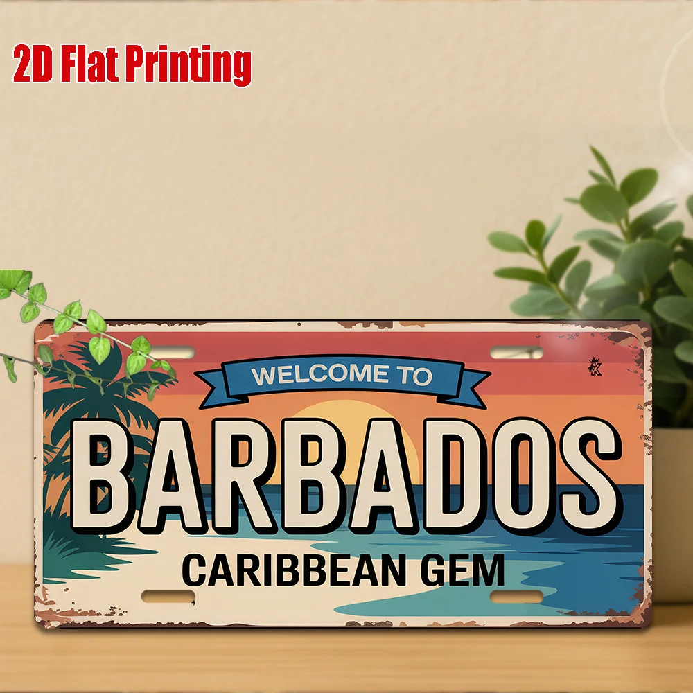 2D Flat, 2D Flat Printing, 1pc, Vintage Metal Sign, for Decorative Use Solely, Outdoor Wall Art (29.97Cm X 14.99Cm), Barbados