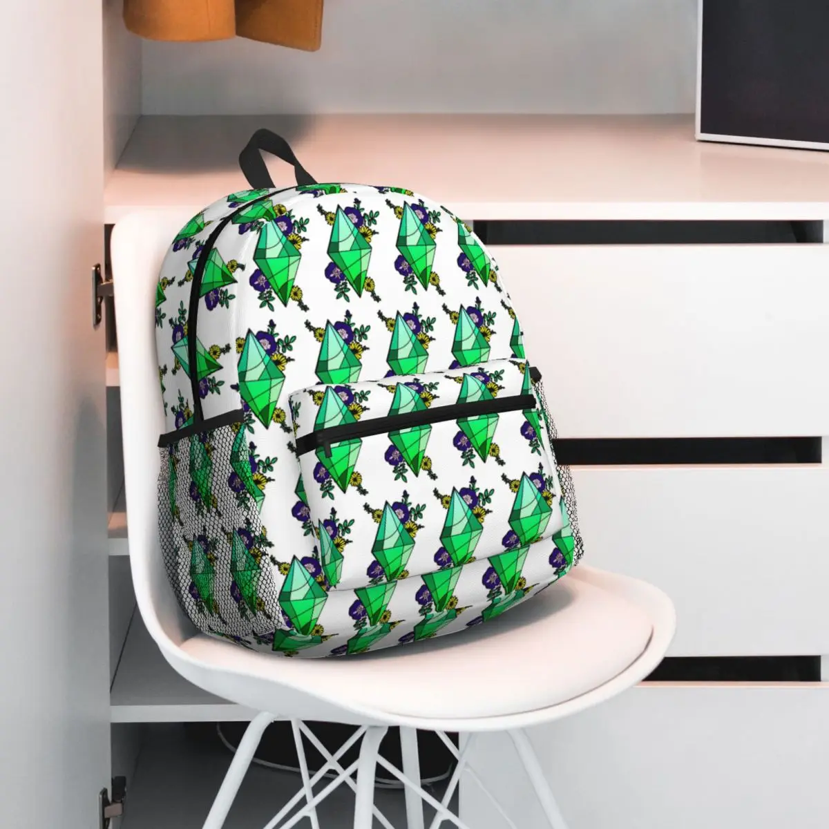 Stained Glass Plumbob With Flowers The Sims 4 Backpack Daypack Children BookBag School Bag Shoulder Bags for Men Women