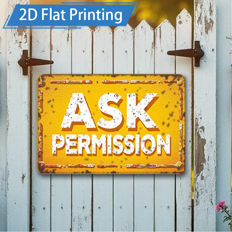 [2D FLAT] قطعة واحدة من اللافتة المعدنية، علامة معدنية ريفية مقاس 8 × 12 بوصة "اسأل الإطارات" لديكور بوابة الحديقة