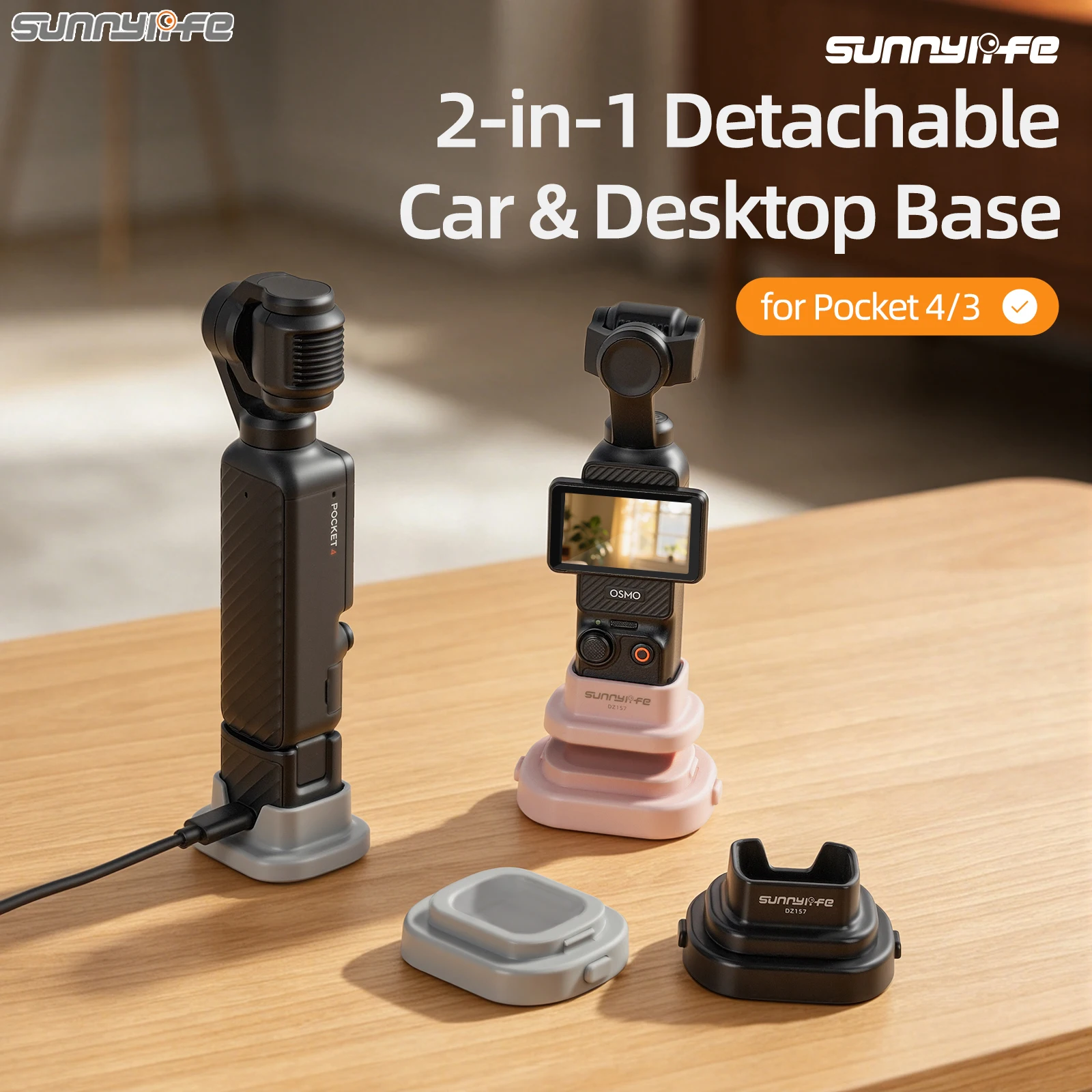 Image of 2-in-1 Abnehmbarer Auto-Desktop-Ständer für DJI OSMO Pocket 4/3 Handheld Gimbal Kamera, Plastik-Zubehör