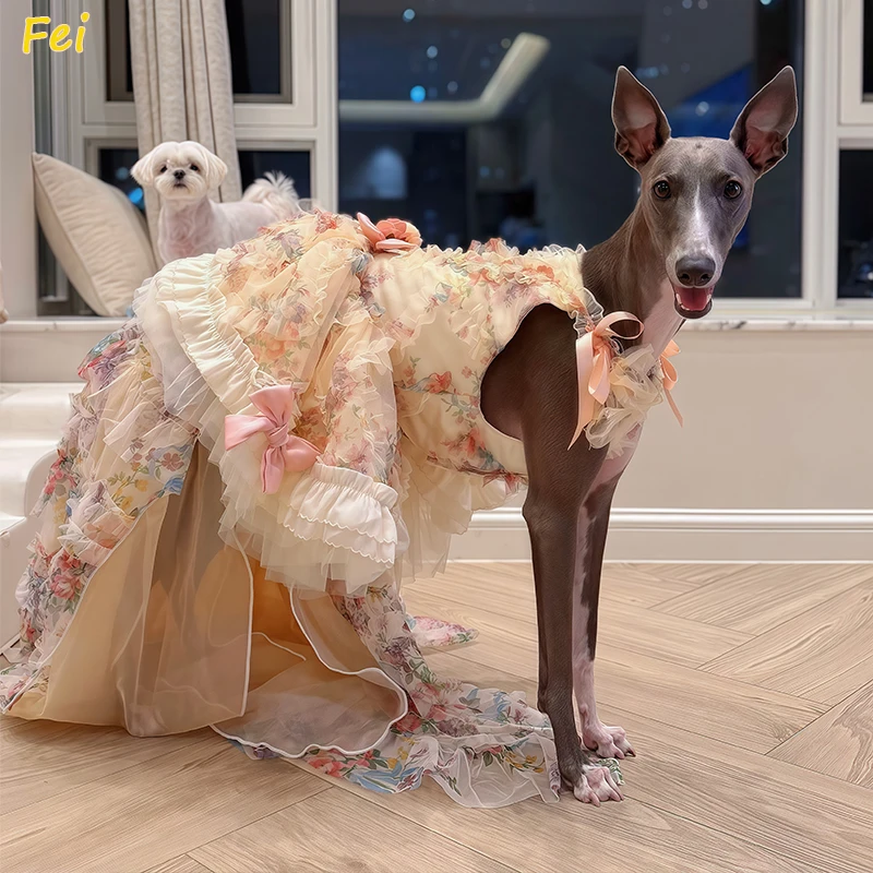 

Luxury Floral Pet Wedding Dress,Elegant Black Bow&Ruffle Dog Gown,Special Occasion Costume for Dog,Apparel Clothes for Pets Dogs