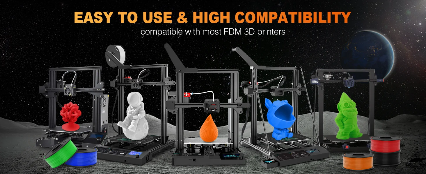 JAYO 3D PETG/PLA/PLA+ Filament 1.75mm +/-0.02mm PLA Filament 5 Rolls For Bambu FDM 3D Printer Neatly Wound 3D Printing Material