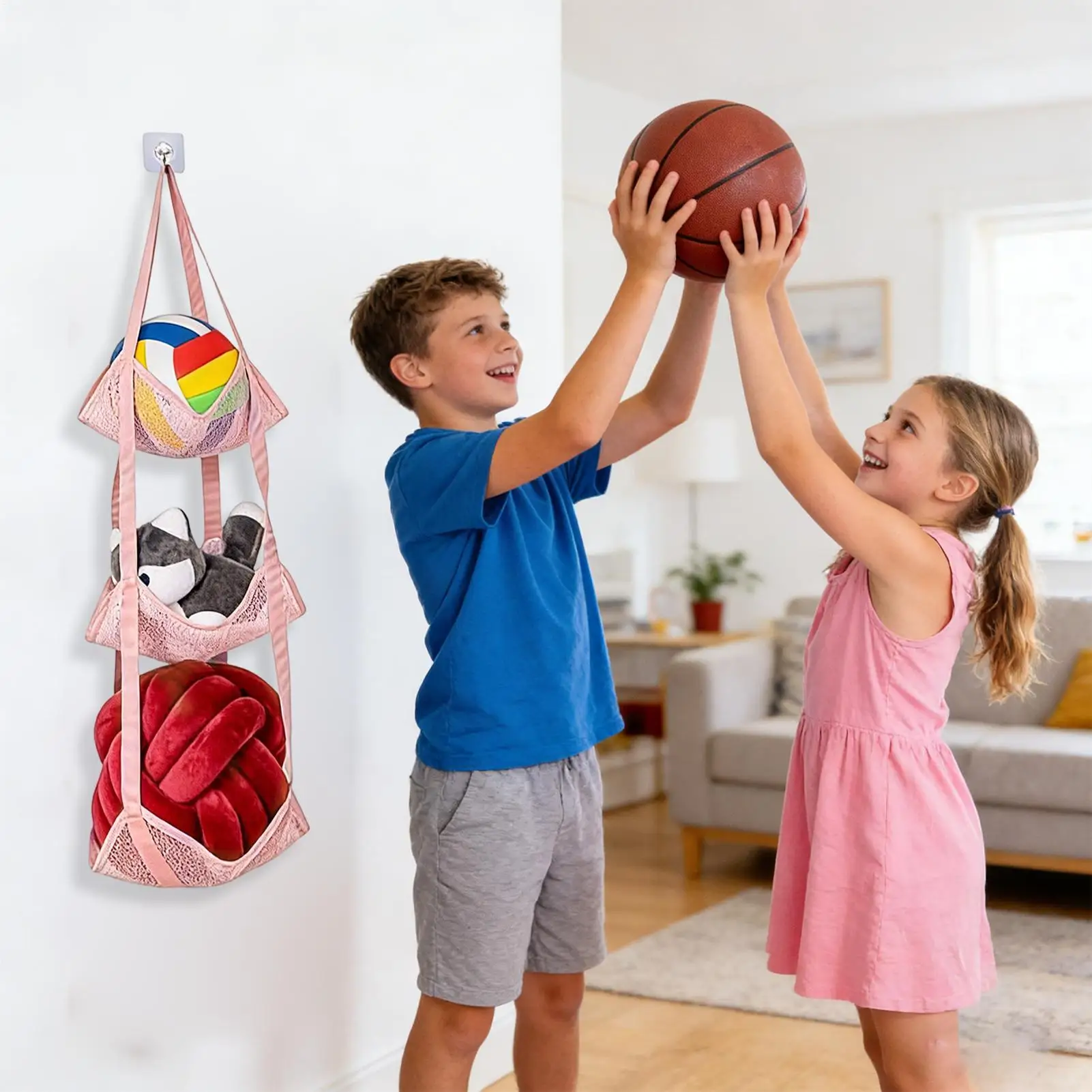 Ball Rack Large Capacity Space-Saving Mesh Vertical Basketball Racks For Balls For Football Plush Doll Toys Home Apartment