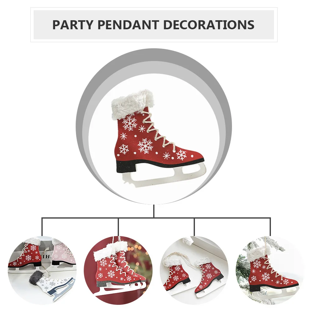 

2 Pcs Christmas Tree Shoes Ornaments for Wood Hanging Decor Red Ice Skating Decorations