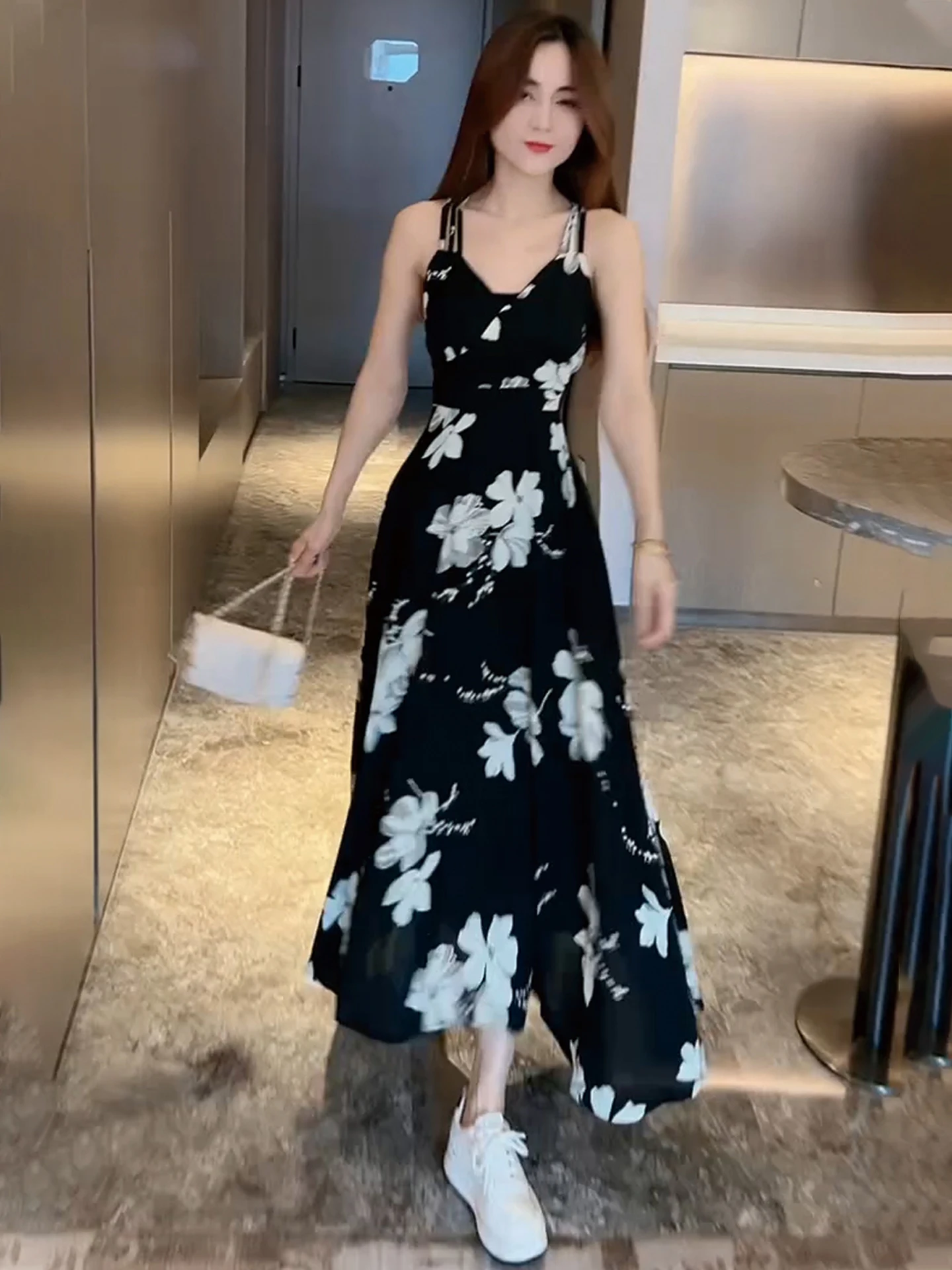 

Лето 2023, сексуальное длинное платье с цветочным принтом, женское пляжное платье Vaion Sle, без бретелек, с v-образным вырезом, модное повседневное платье