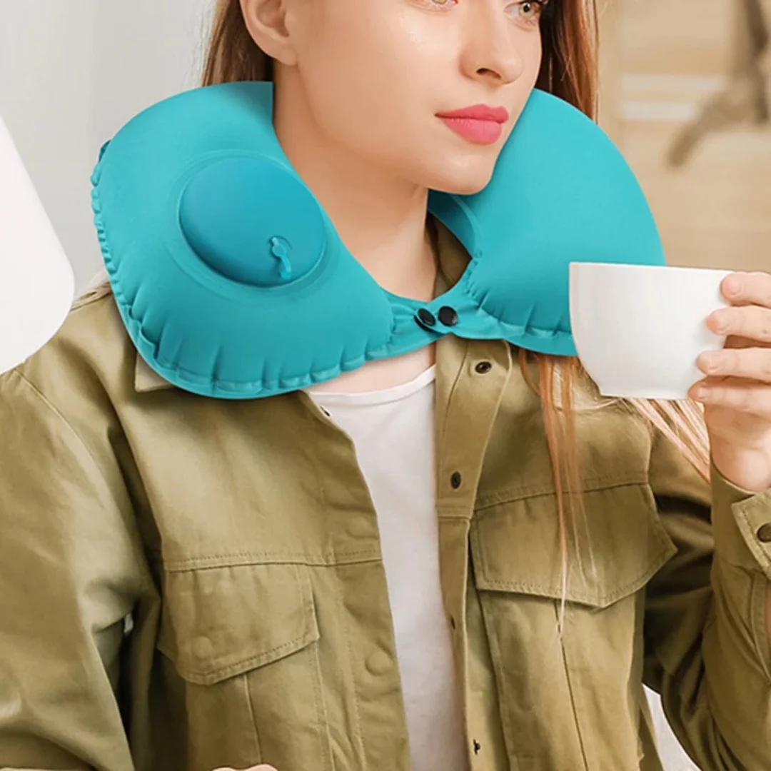 U 字型自動空気インフレータブル枕ネッククッションポータブル旅行ネックピロー屋外旅行クッションキャンプギア